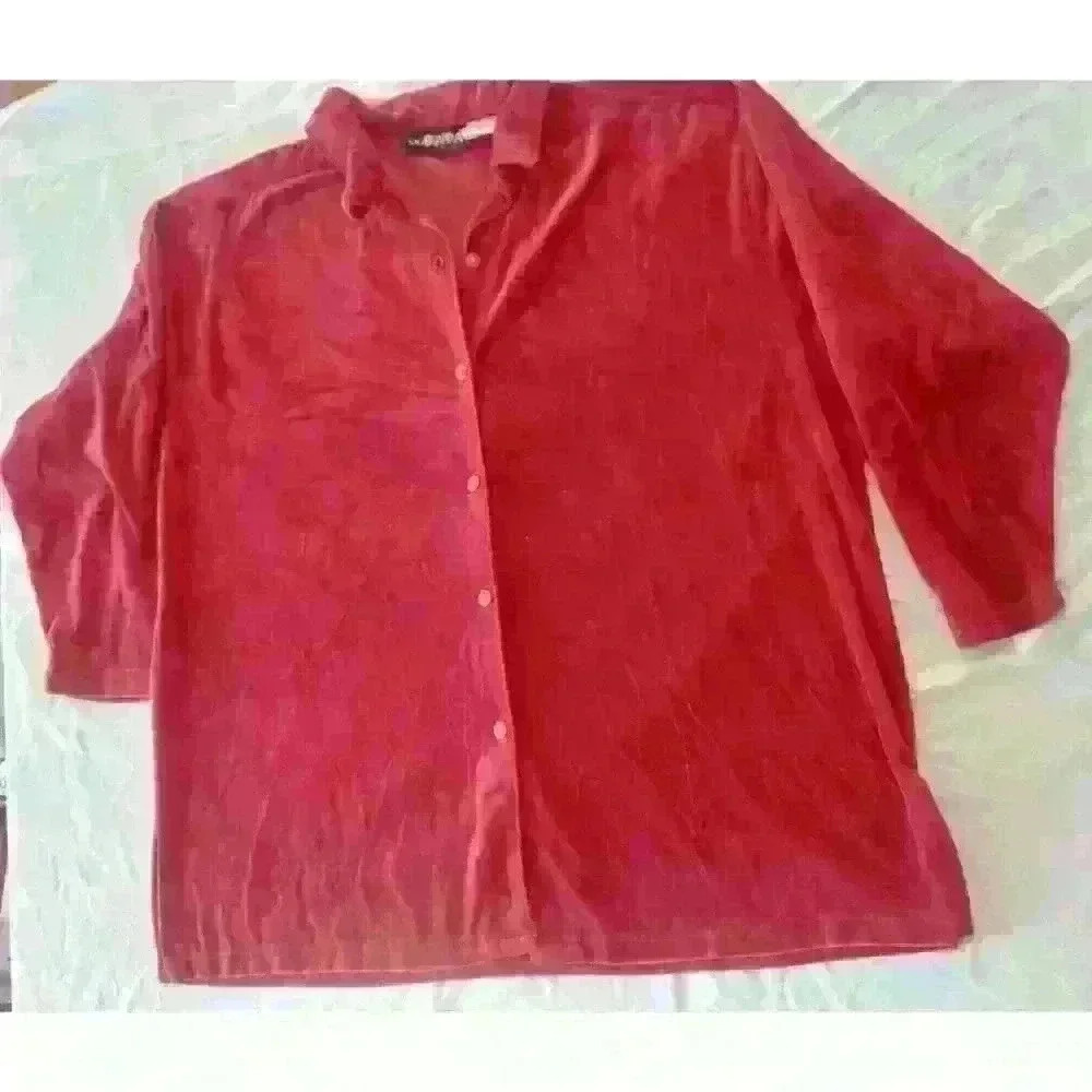 Sag Harbor Red Long Sleeve Round Neck Pearl Look Button Up Cardigan Womens 2X